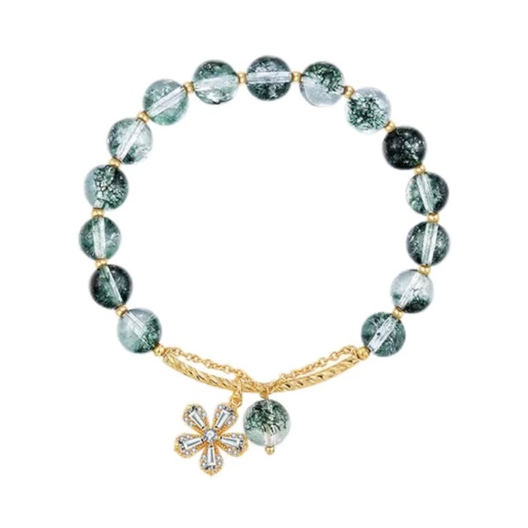 Green Translucent Crystal Bracelet with Flower Pendant - Picture 2 of 3